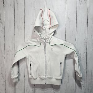 Scuderia Ferrari Kids White Hooded Full Zip Track Jacket Size 3/4 Logo Pockets.